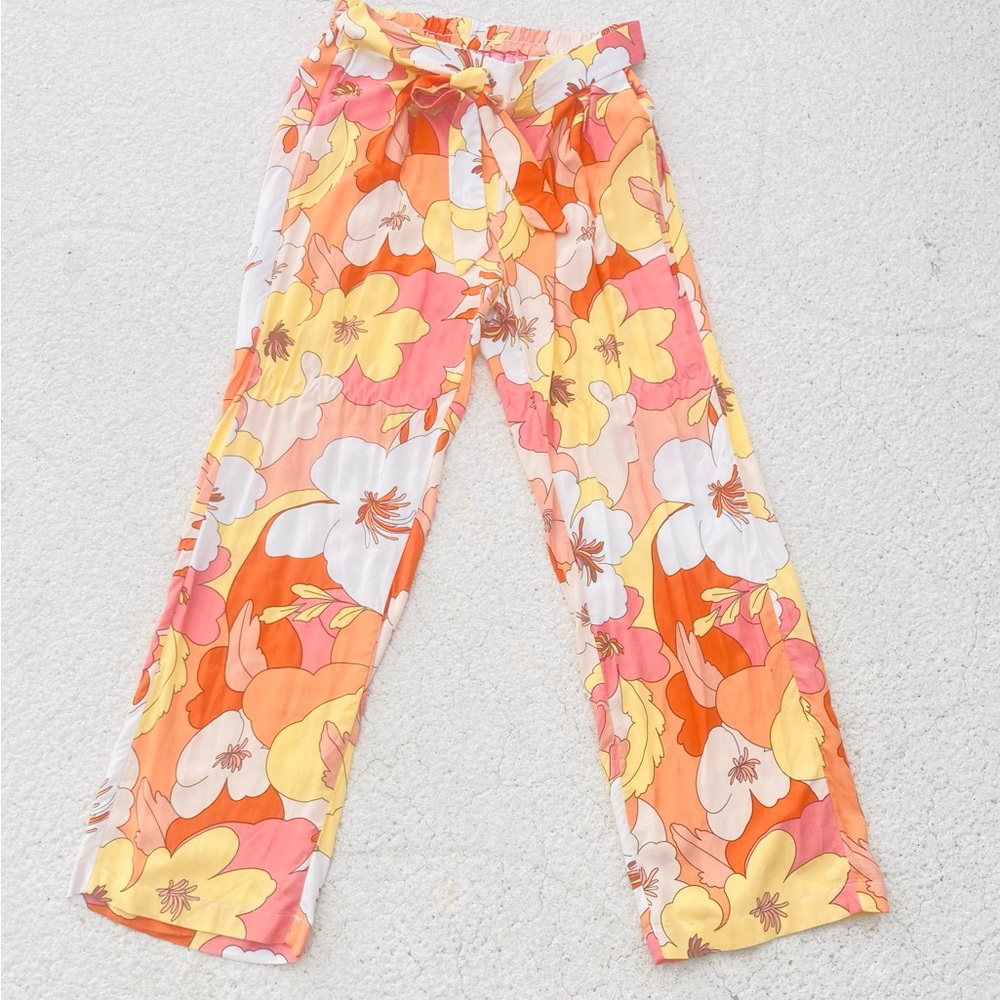 Jules & Leopold Floral Print Pants in Orange and Pink